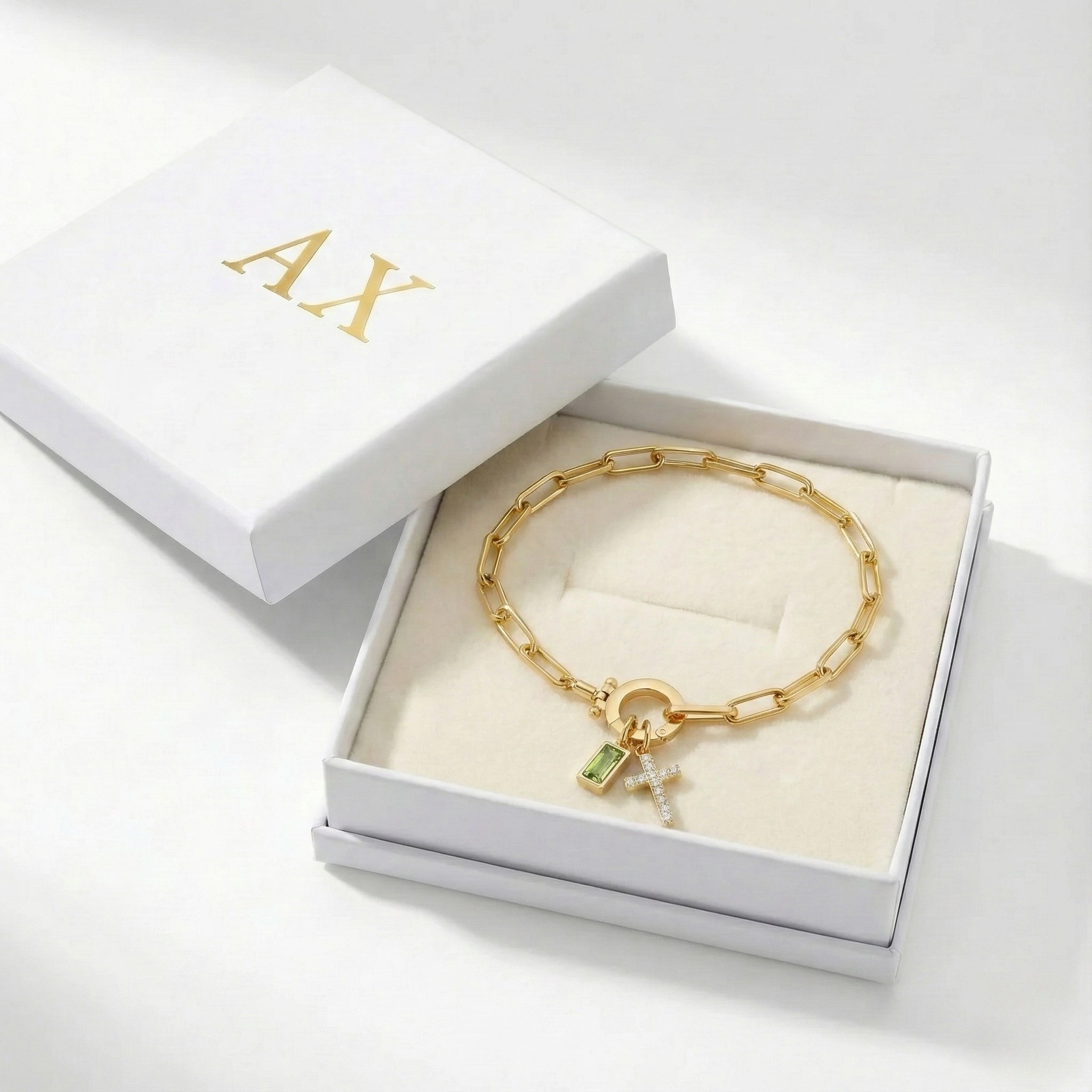 AX Büroklammer-Geburtsstein-Kreuzanhänger-Armband