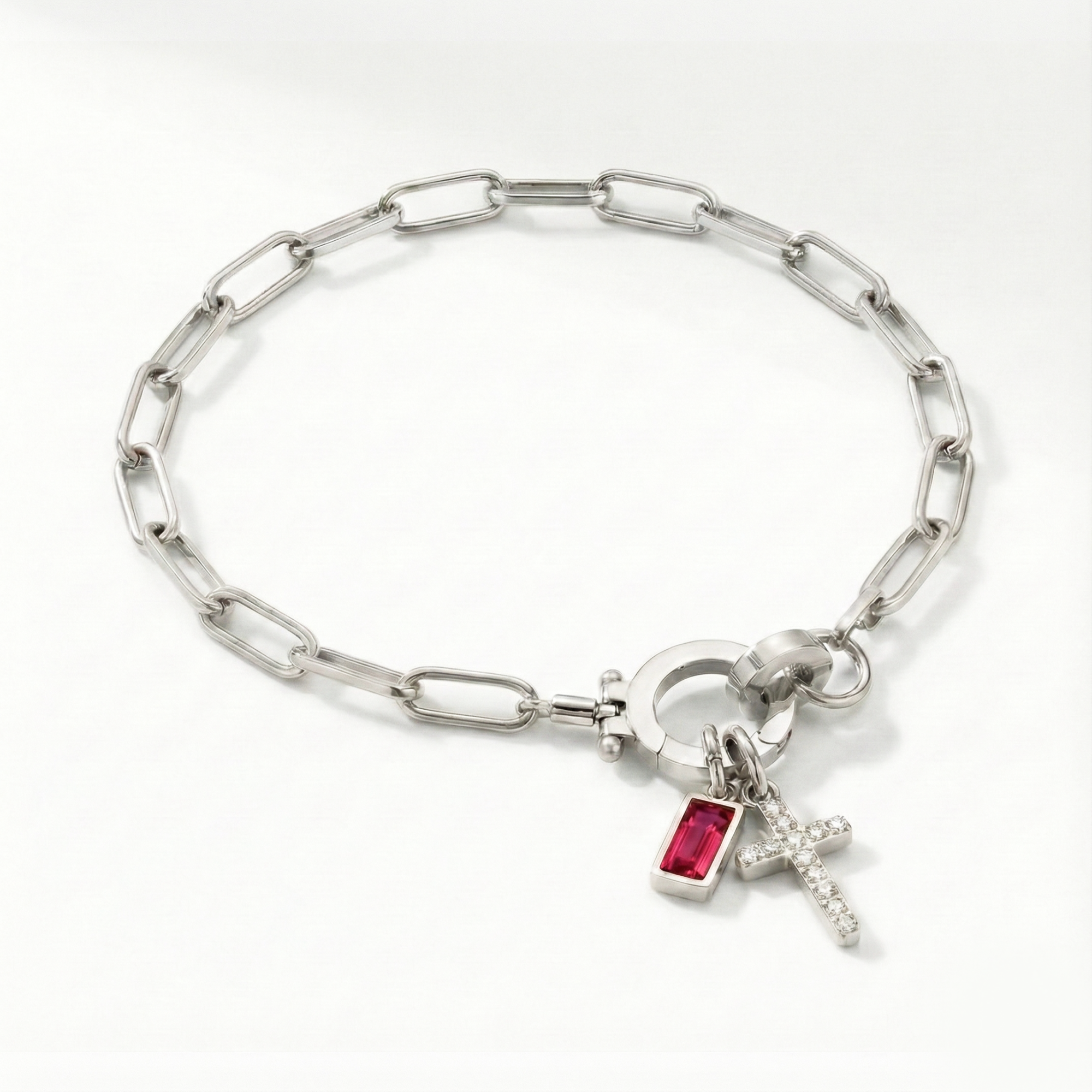 AX Büroklammer-Geburtsstein-Kreuzanhänger-Armband